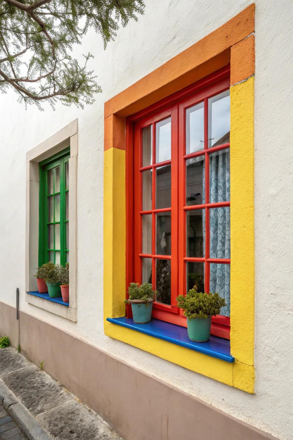 Painted window frames add a splash of color and personality.