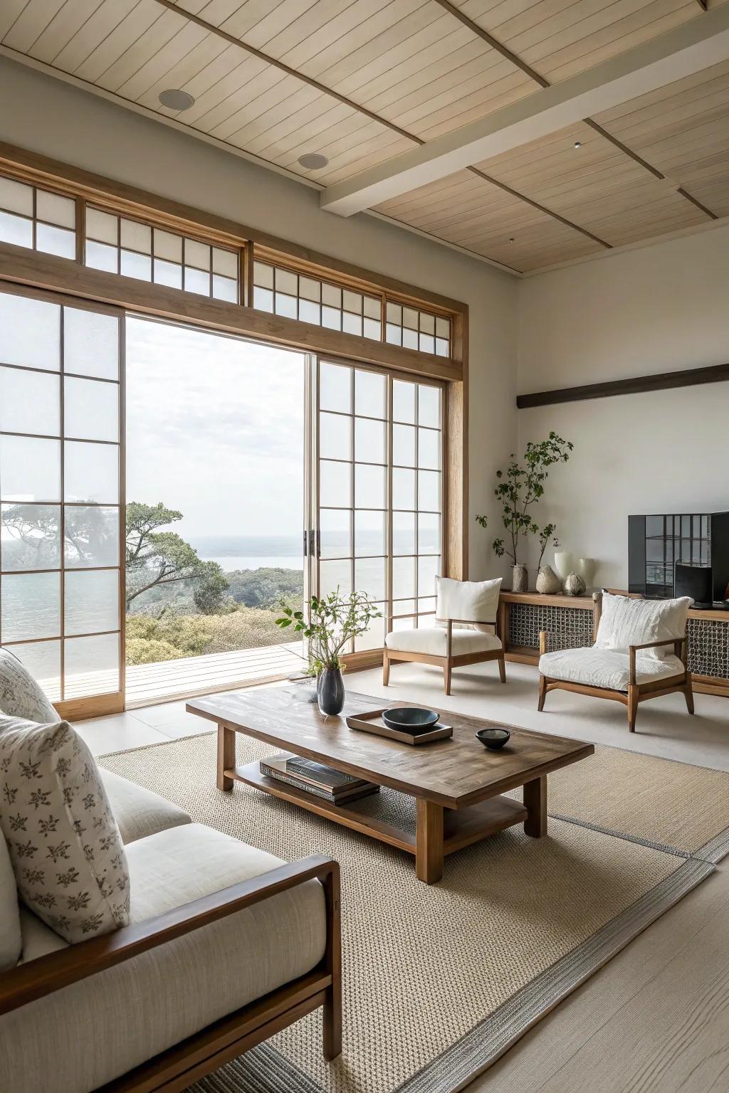 A minimalist approach ensures a clean and uncluttered living room.