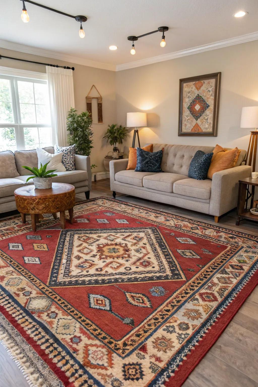 A statement rug can be the centerpiece of your living room design.