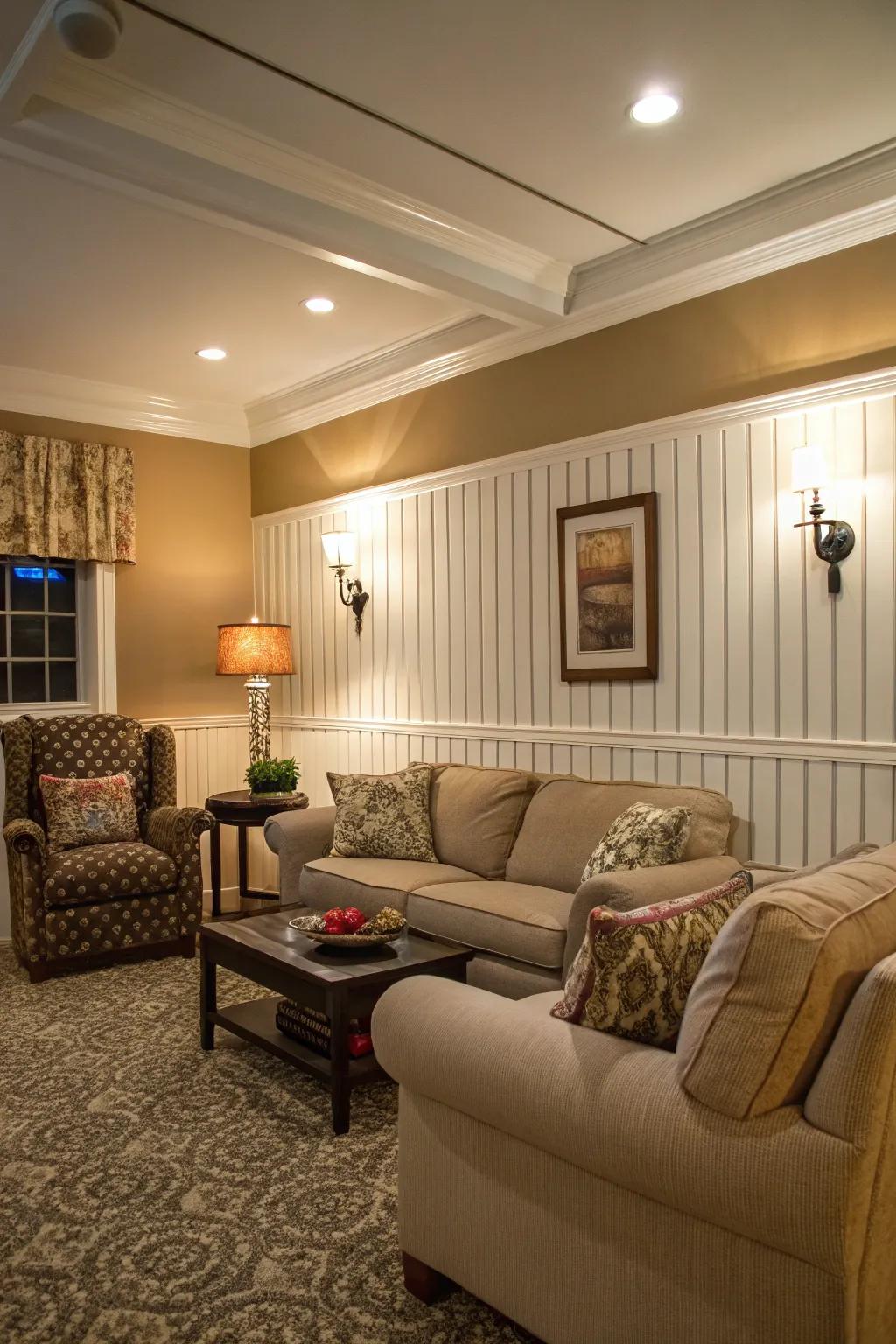 Add elevation to your sector through vertical strip wainscoting.