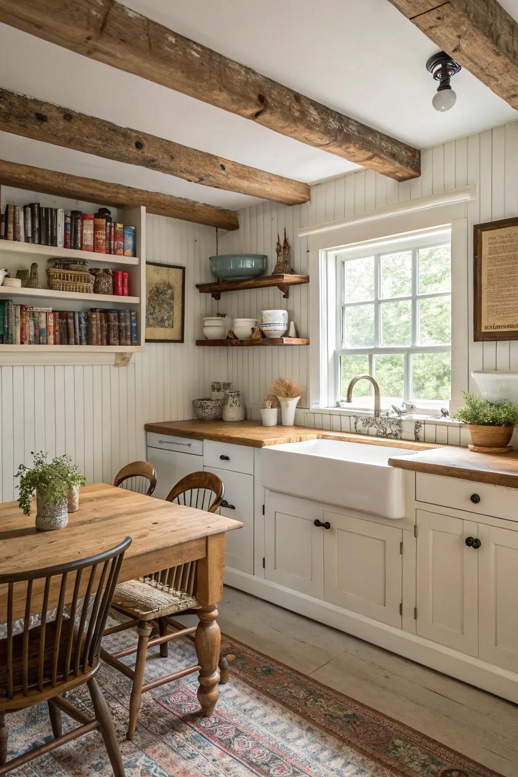 Cultivate an inviting kitchen atmosphere with beadboard wainscoting.