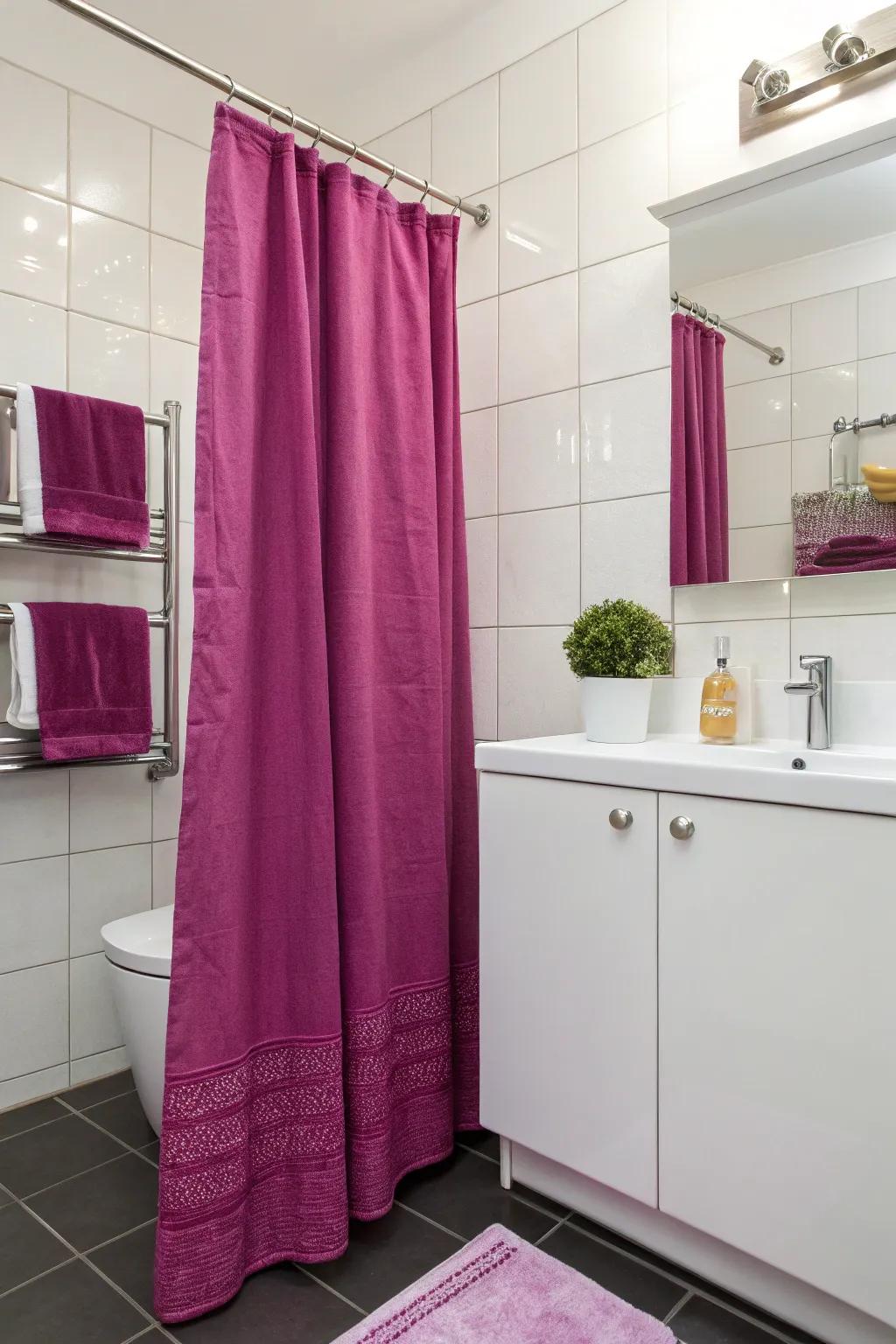 Purple accents enliven a modern bathroom with fresh energy.
