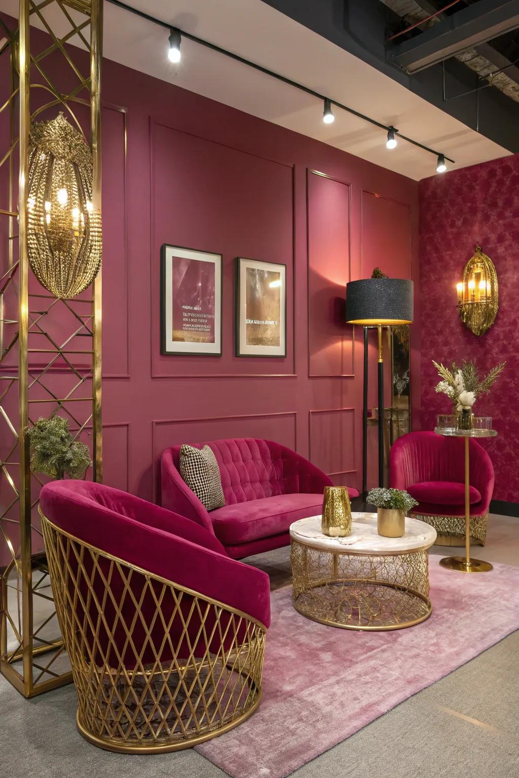 Purple paired with metallics creates a chic and glamorous interior.