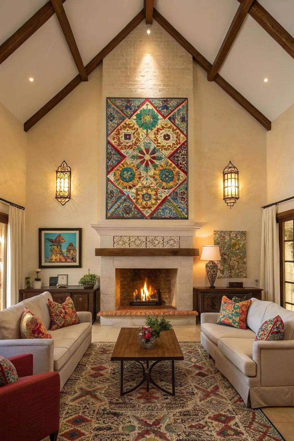 Add vibrant texture with mosaic artwork.