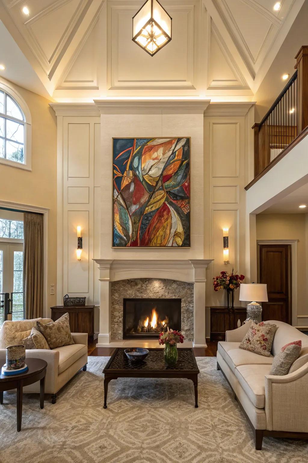 Large art pieces add personality and elegance.