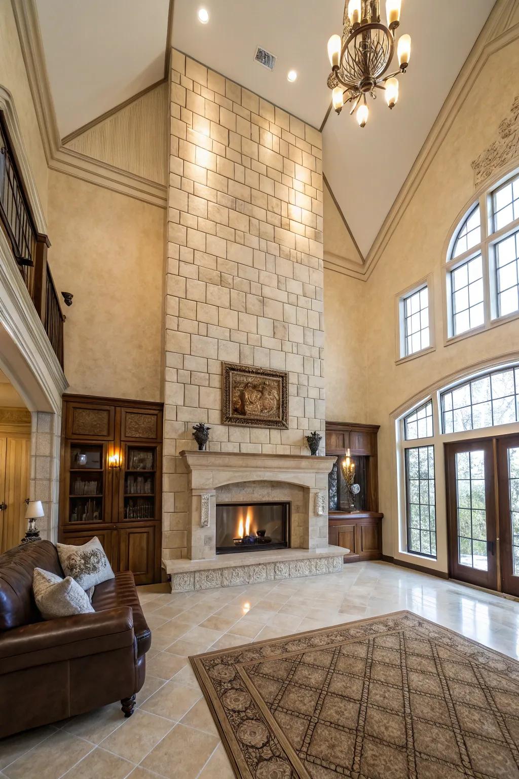 Oversized tiles create a modern, seamless finish.