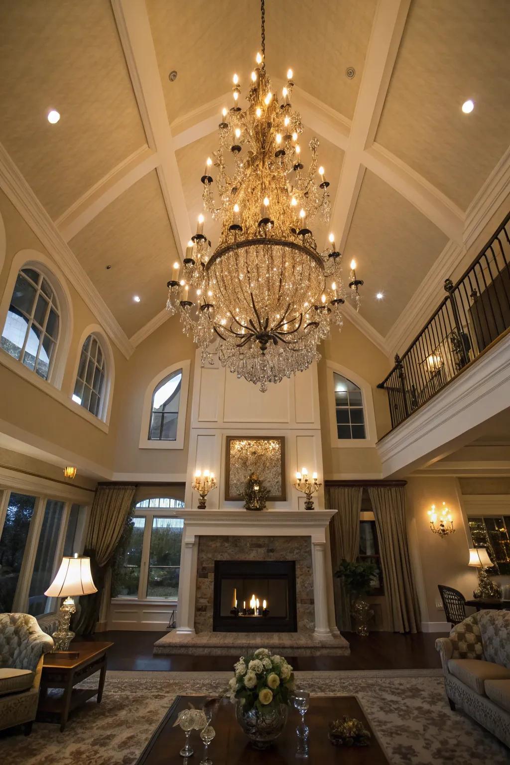 Dramatic chandeliers enhance vertical space.