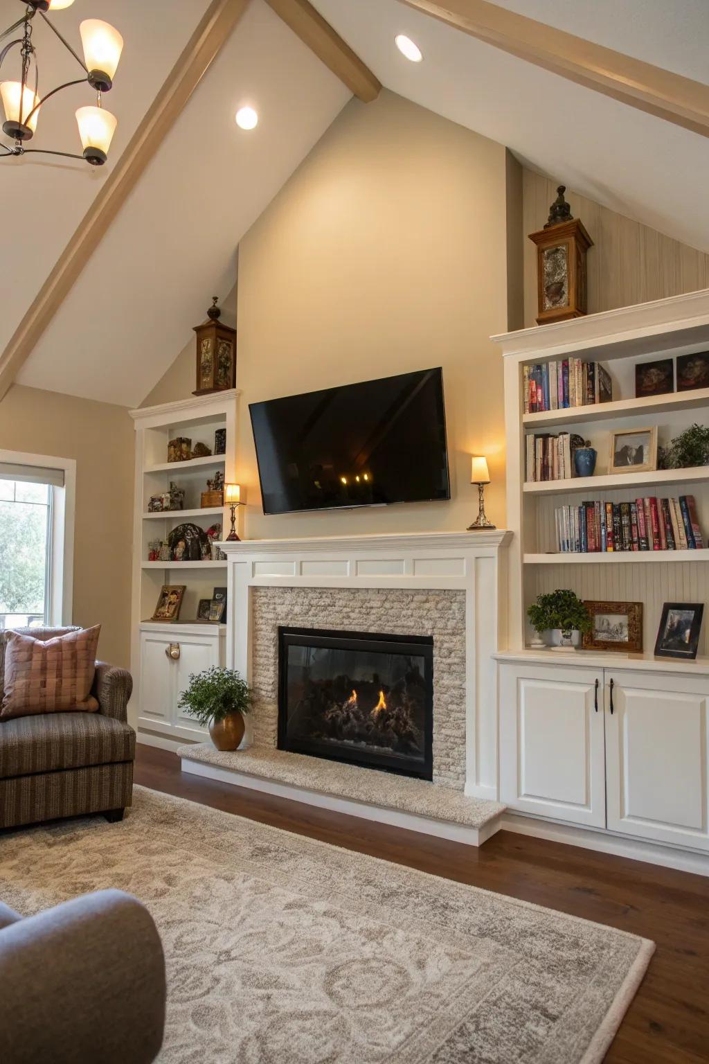 Smart above-fireplace features blend function and design.