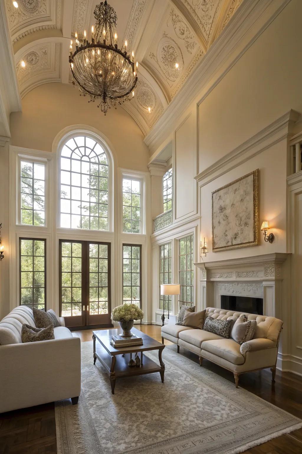 A living room layout that accentuates architectural features.