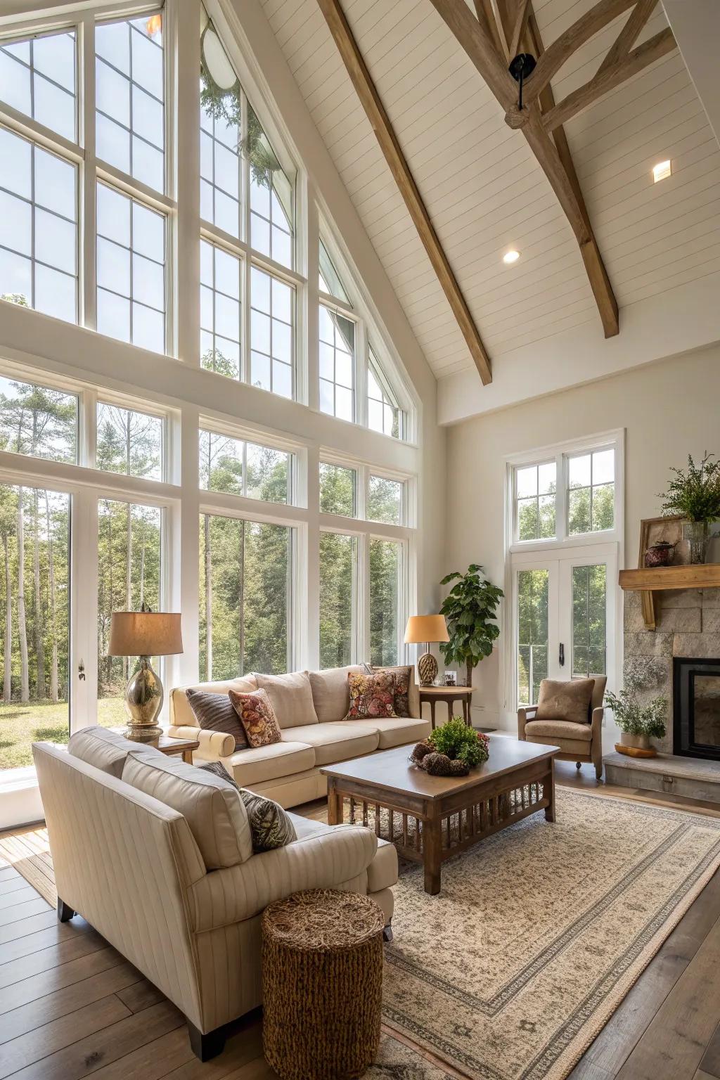 High ceilings create a spacious and airy environment.