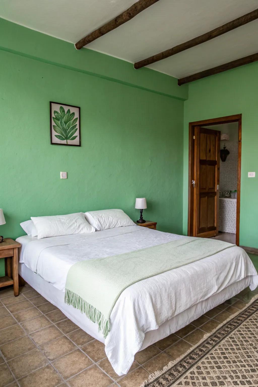 White bedding creates a pristine and striking contrast.