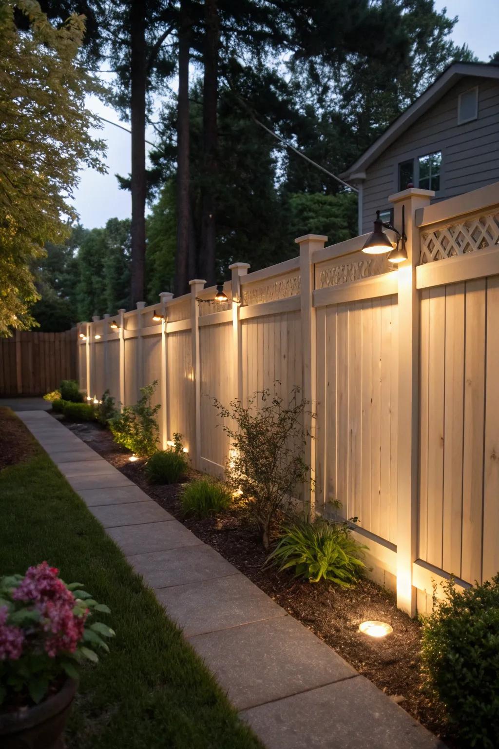 Integrated lighting adds warmth and charm to your fence.