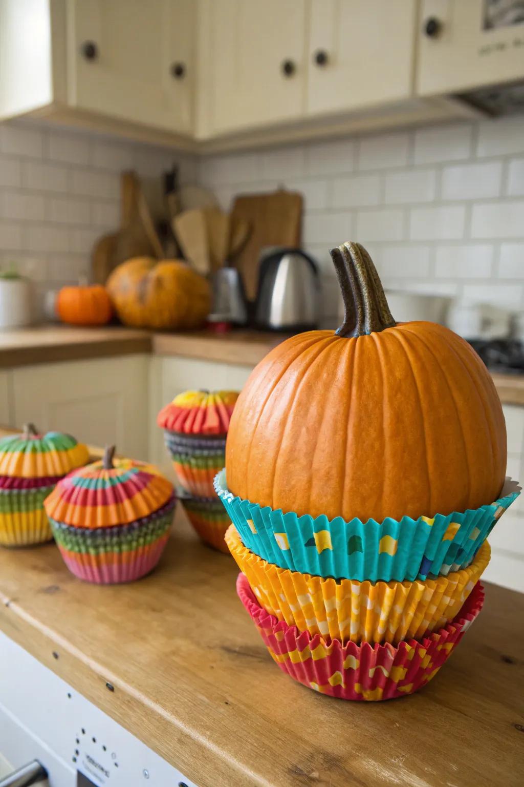 Use cupcake liners to add playful texture to your pumpkin.