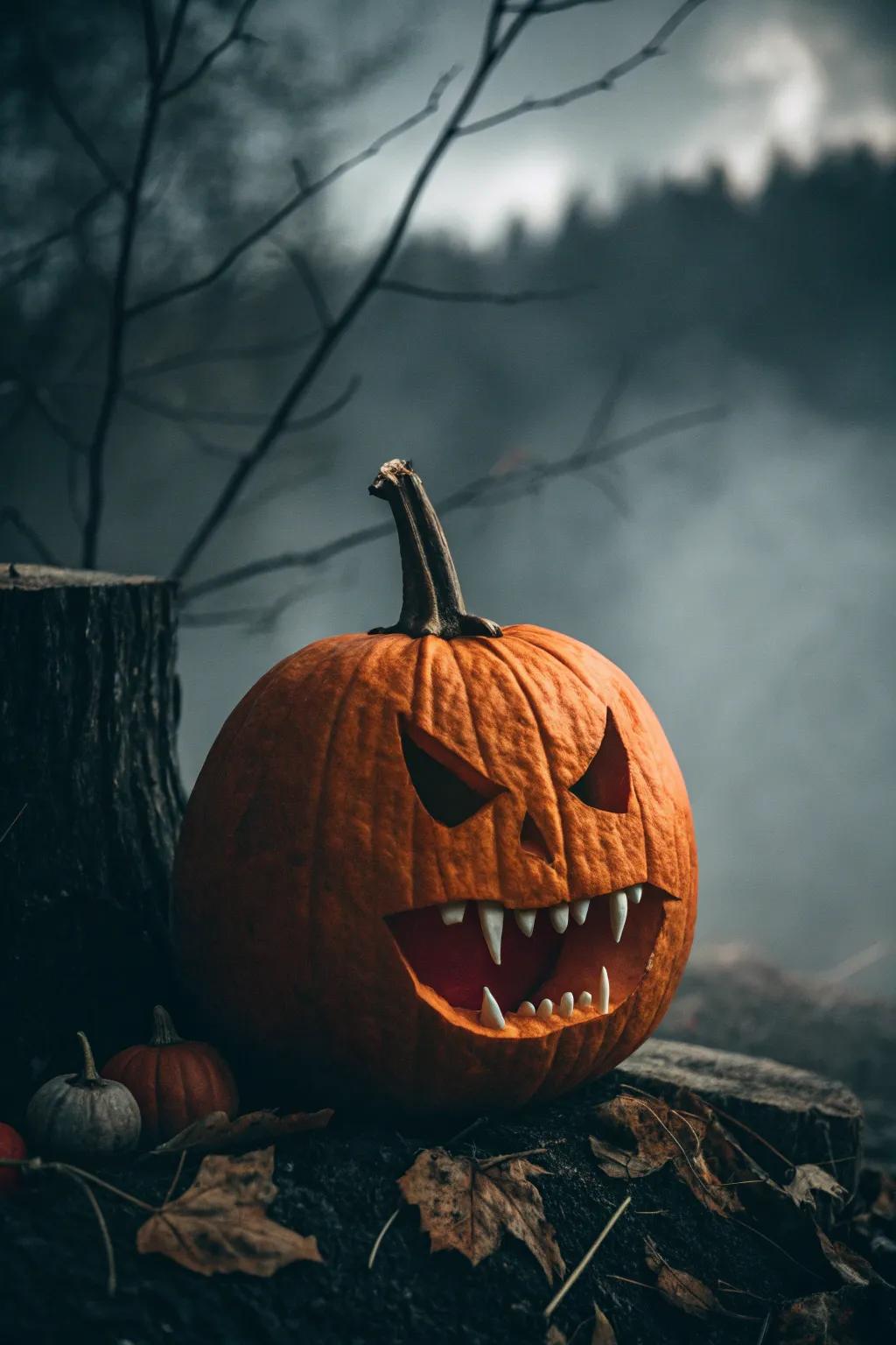 Add vampire fangs to your pumpkin for a spooky effect.