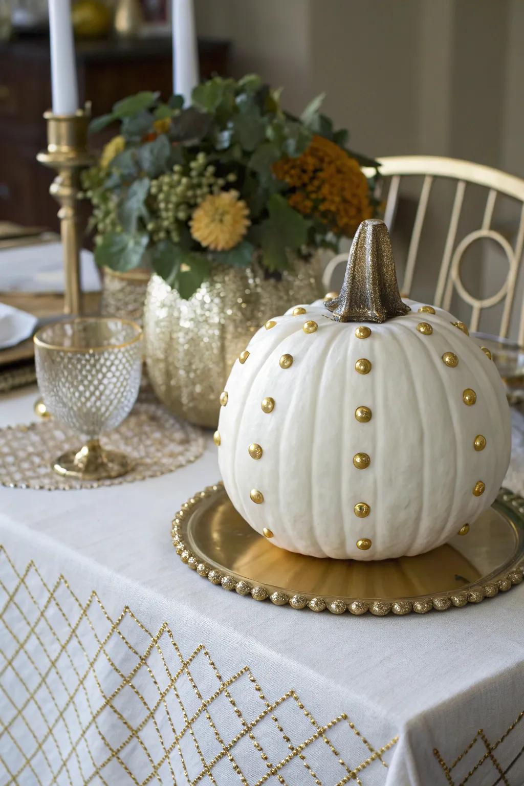 Studded pumpkins add a fashionable edge to your fall decor.