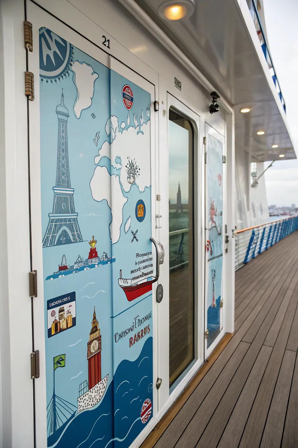 Highlight your cruise stops with destination-themed door decor.