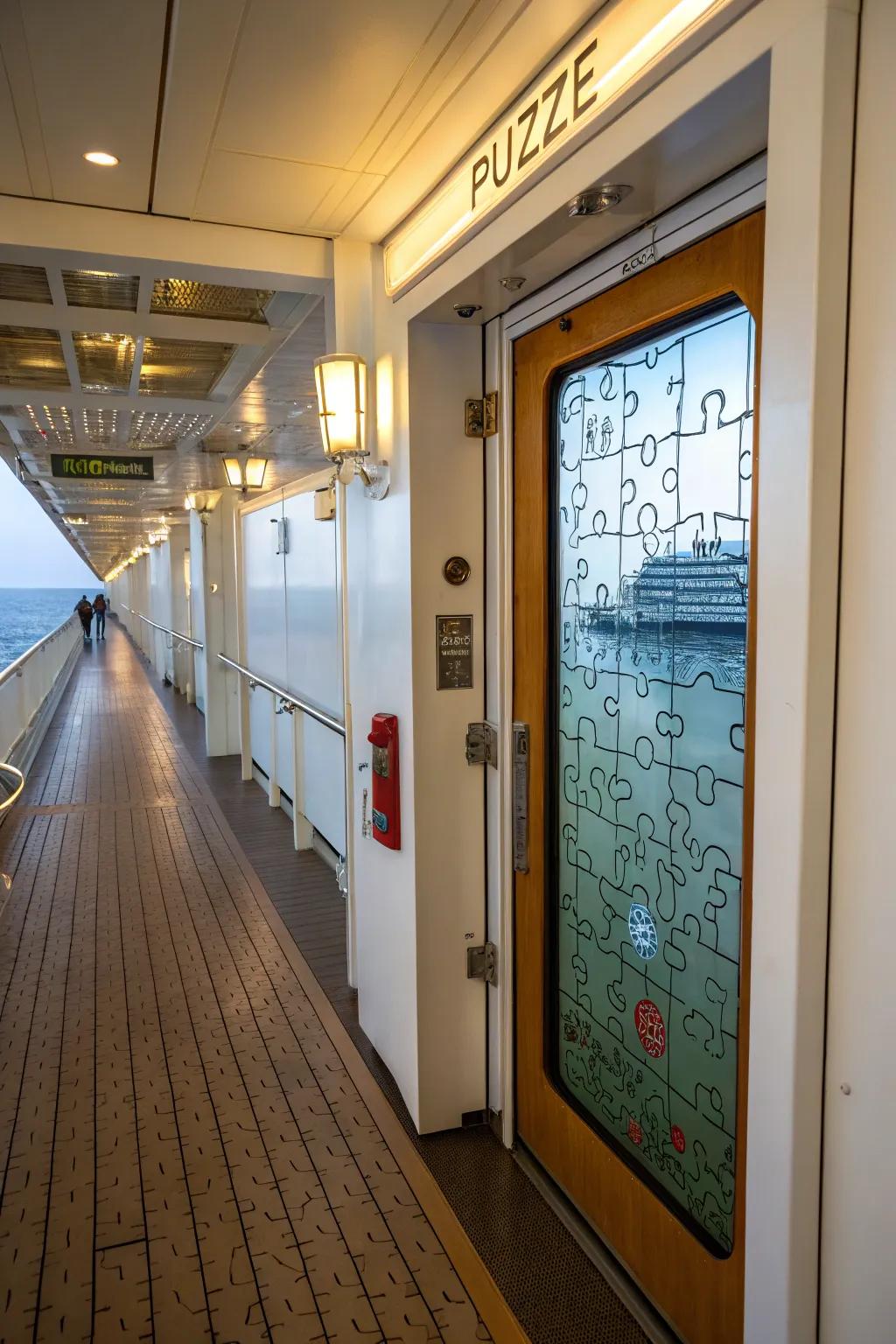 Create fun interactions with puzzle-themed cruise door decor.