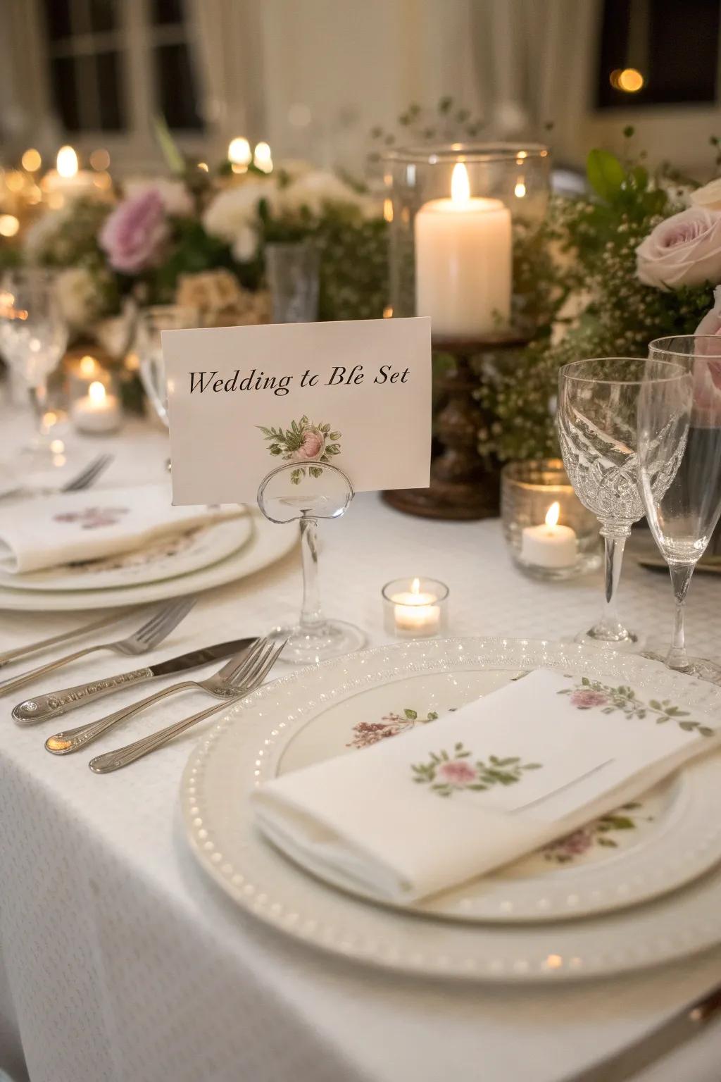 Customized place cards offer a personal touch to wedding tables.