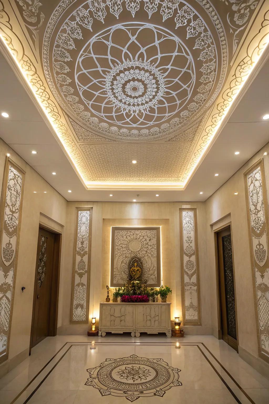 Sacred ceiling patterns for an immersive spiritual experience.