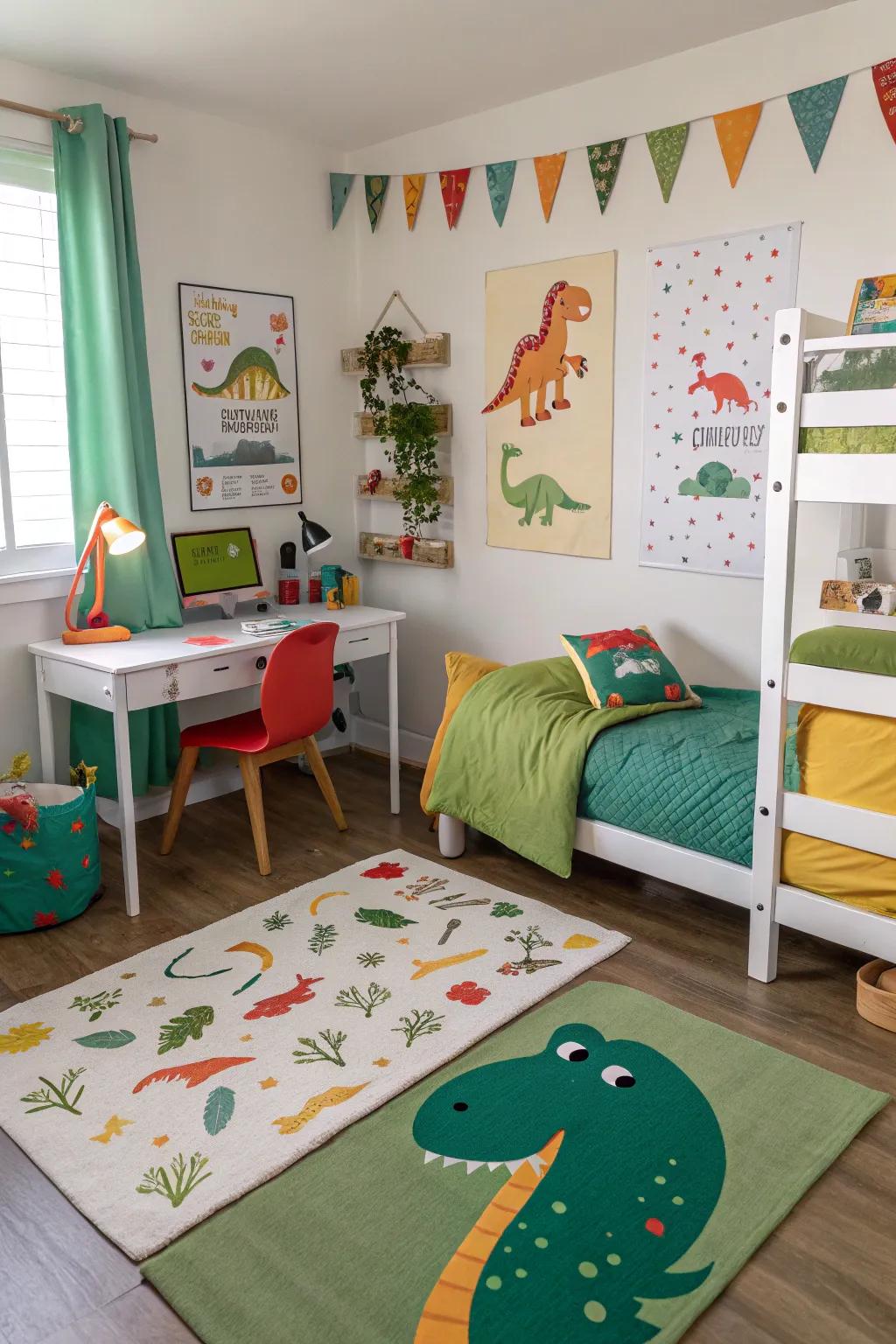 Furniture with dinosaur motifs that adds a thematic touch to the space.