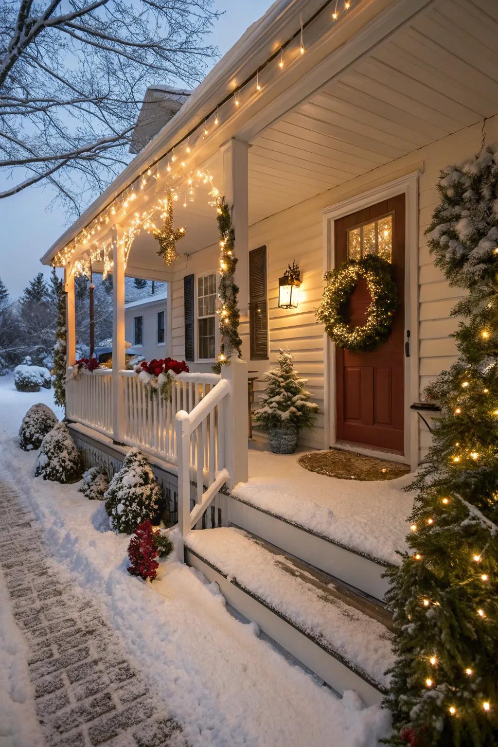 Faux snow creates a magical winter wonderland.
