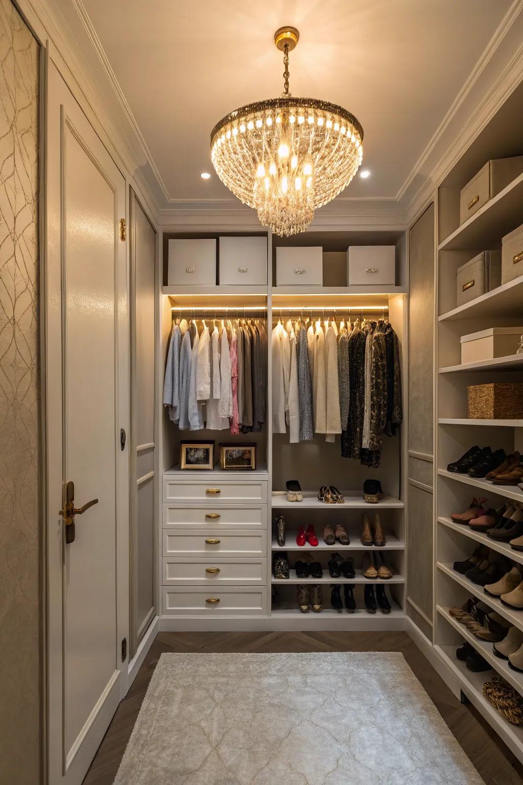 Elevate your closet's ambiance with a chic and functional light fixture.