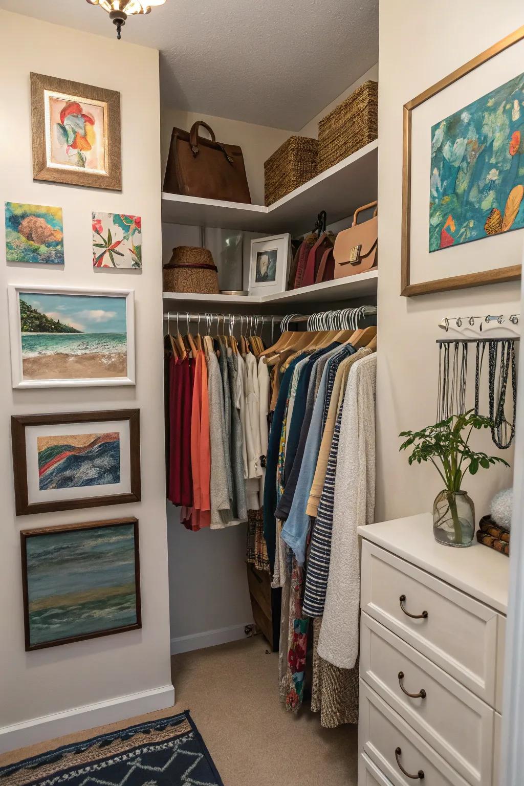Artwork transforms your closet into a personal and inspiring space.