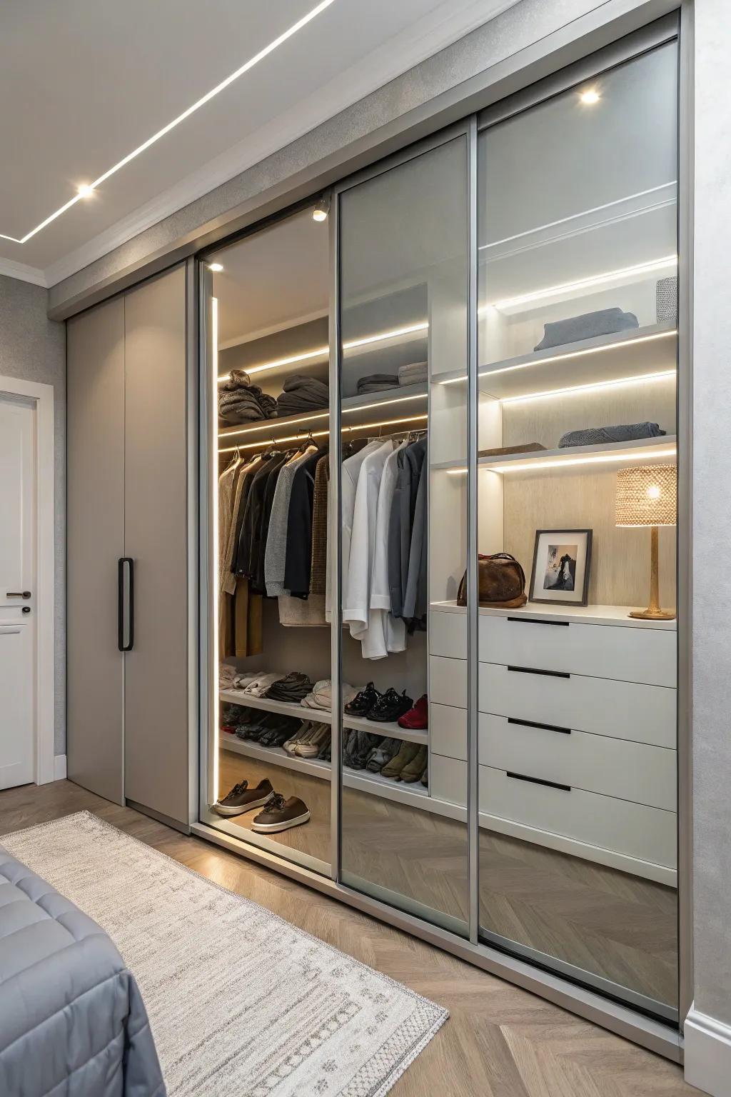 Sliding doors save space and add a modern touch to your closet.