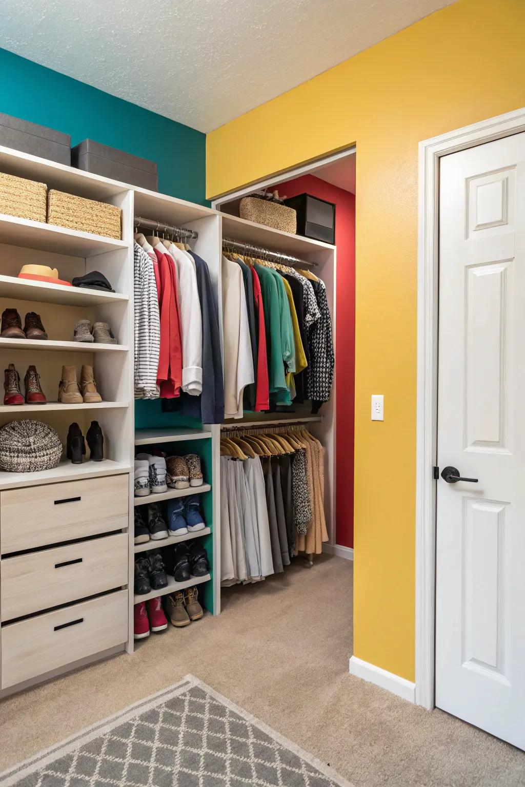 A pop of color can dramatically change the mood of your closet.