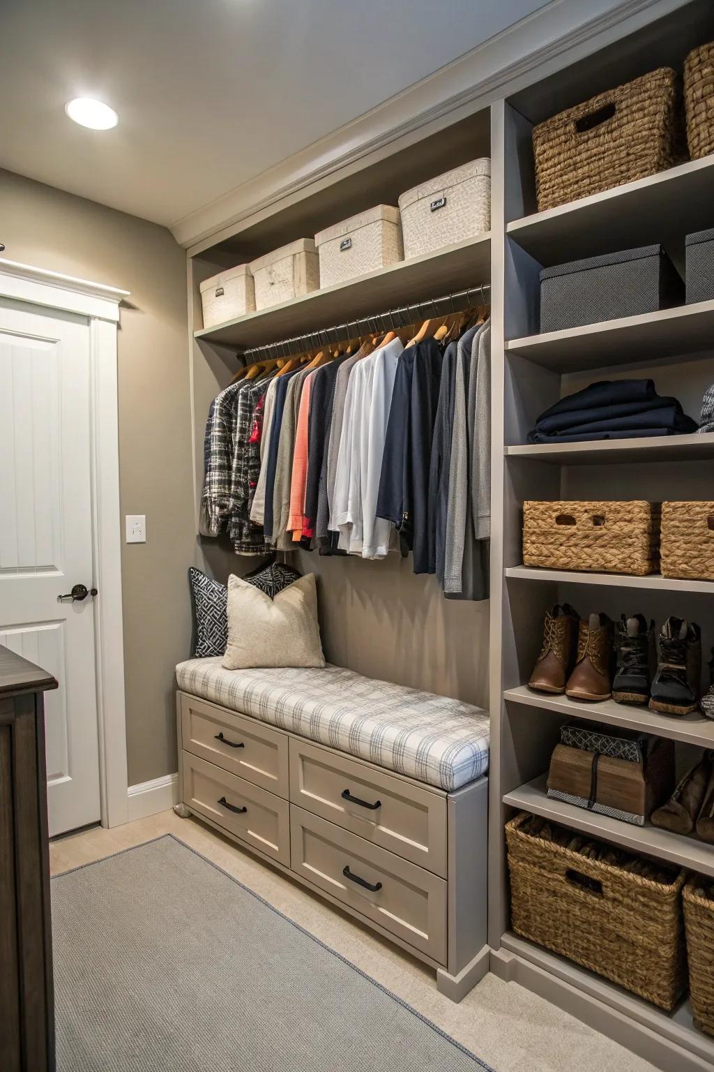 Multi-functional furniture enhances the efficiency of your closet.