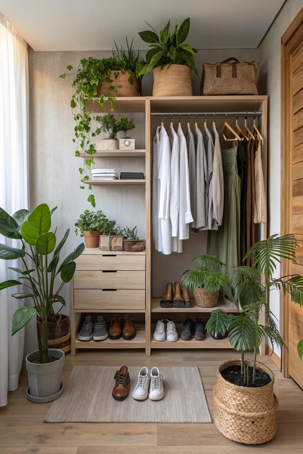 Natural elements bring warmth and a tranquil vibe to your closet.