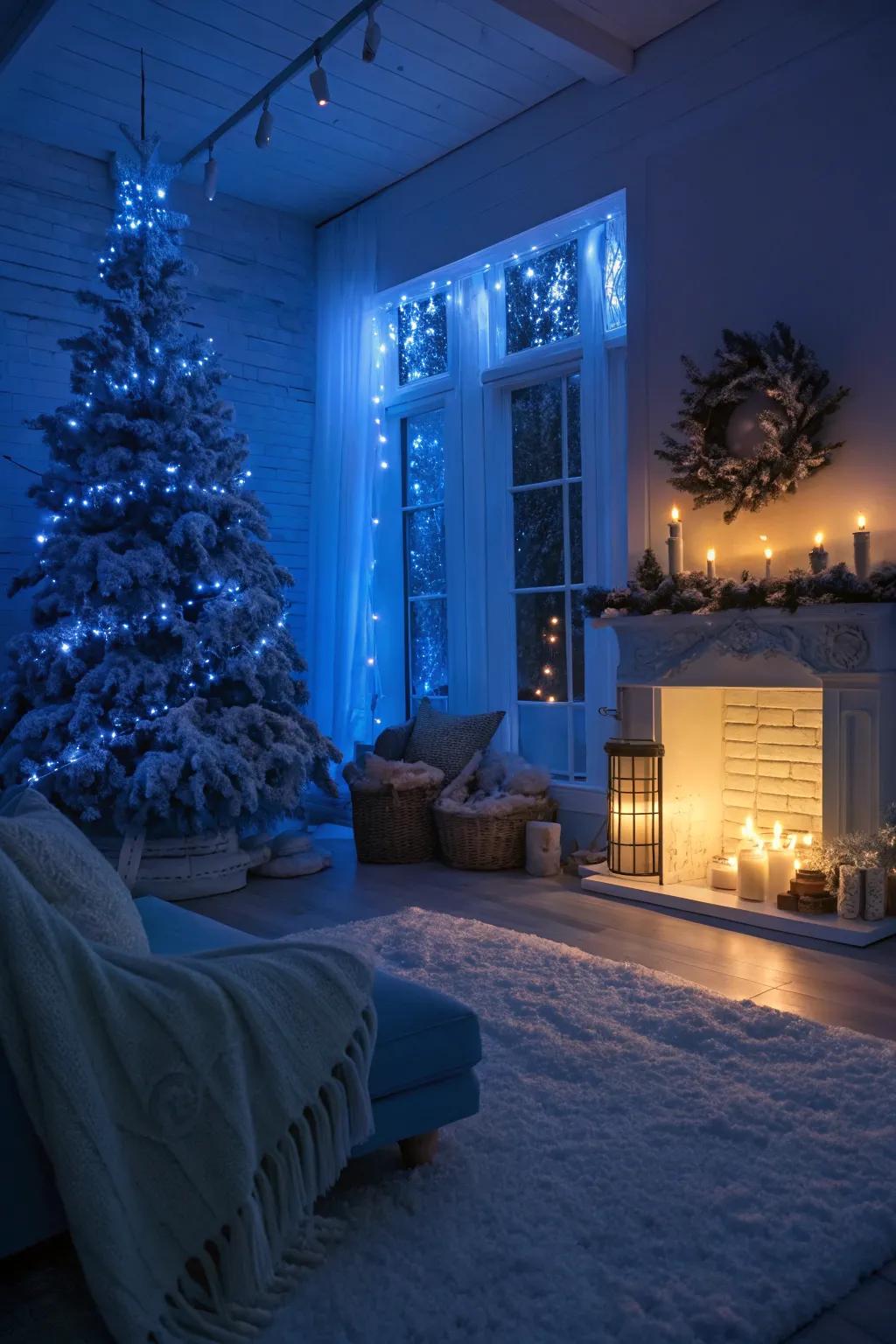 Blue lighting transforms your space into a winter retreat.
