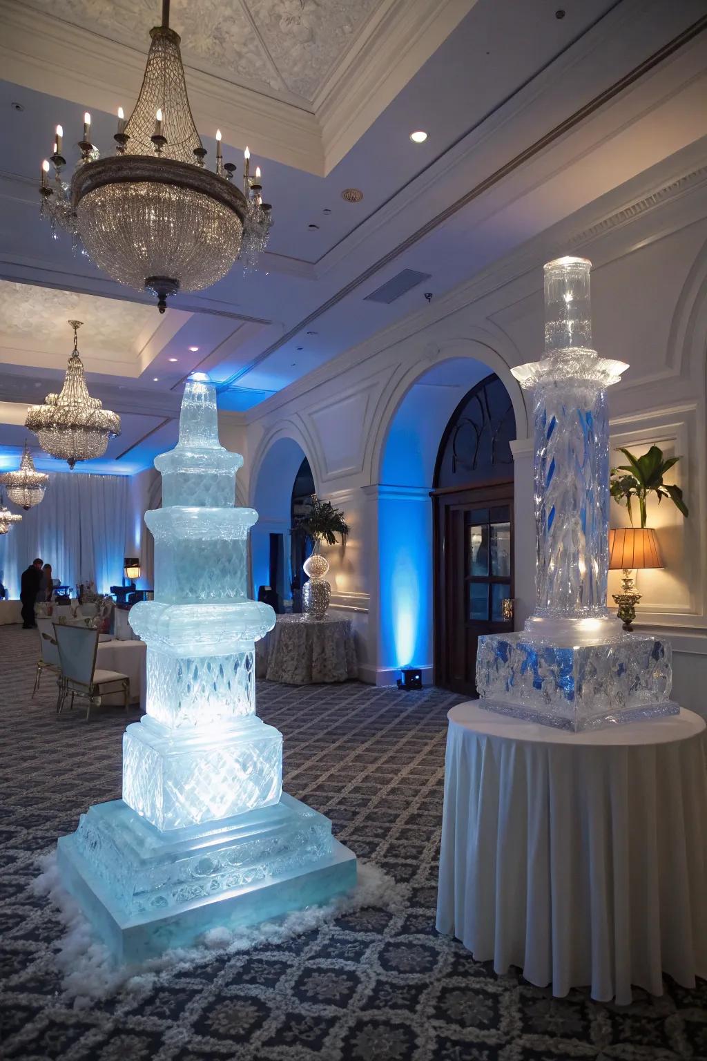 Ice decorations bring a touch of drama and elegance.
