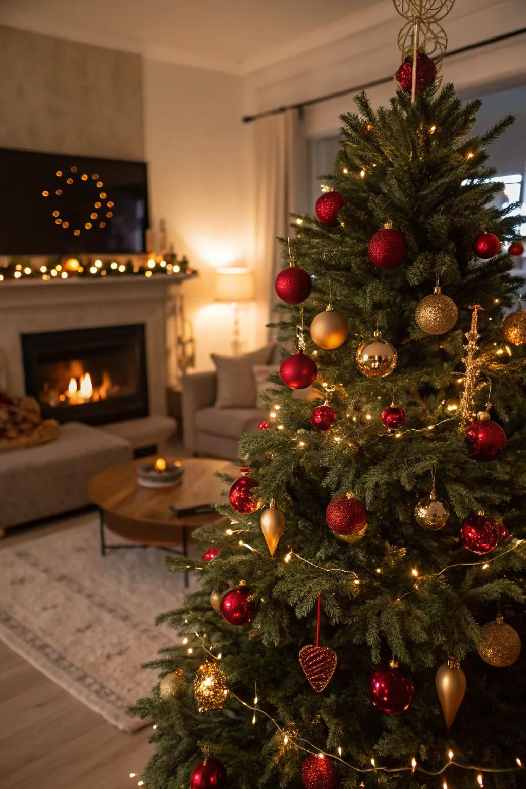 Classic red and gold ornaments bring elegance to any Christmas tree.