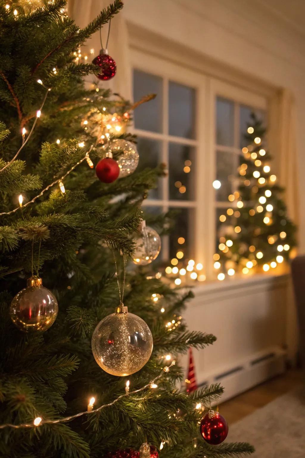 Glass ornaments add sophistication and elegance.