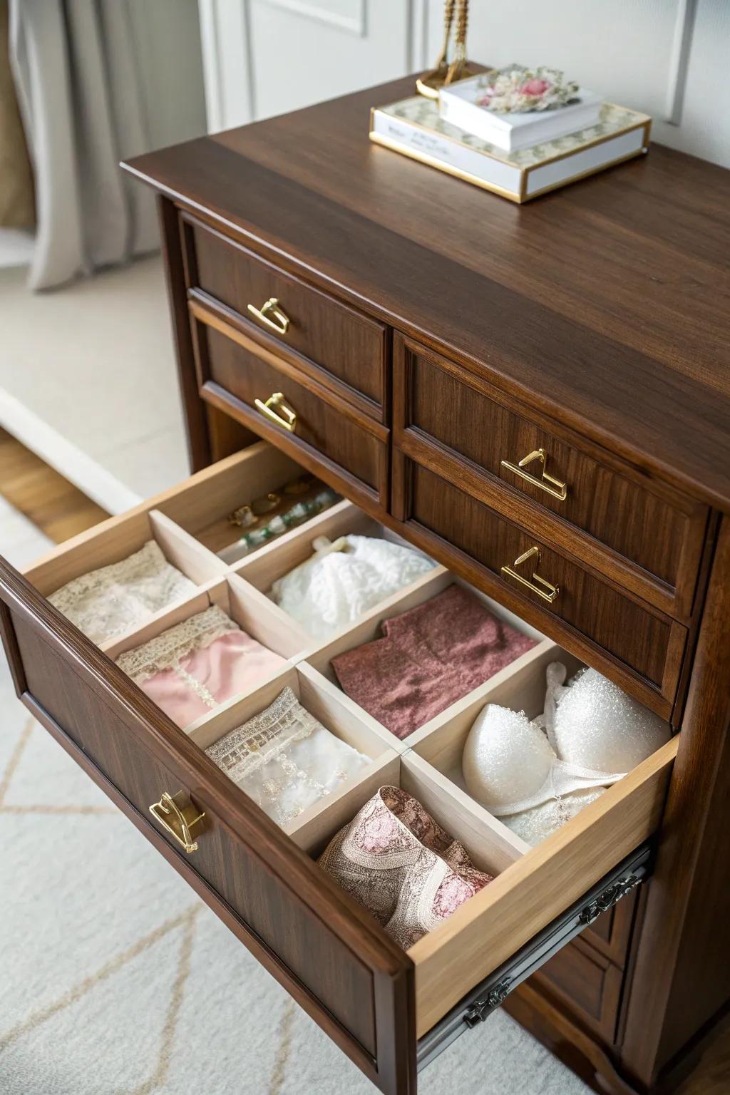A dedicated lingerie cabinet keeps your collection in pristine condition.