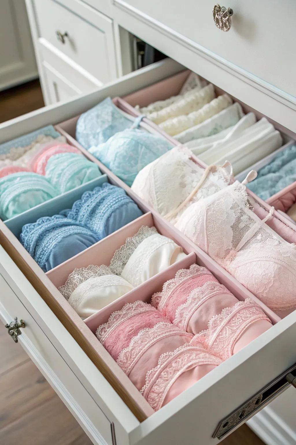 Color-coding your lingerie adds order and visual appeal.