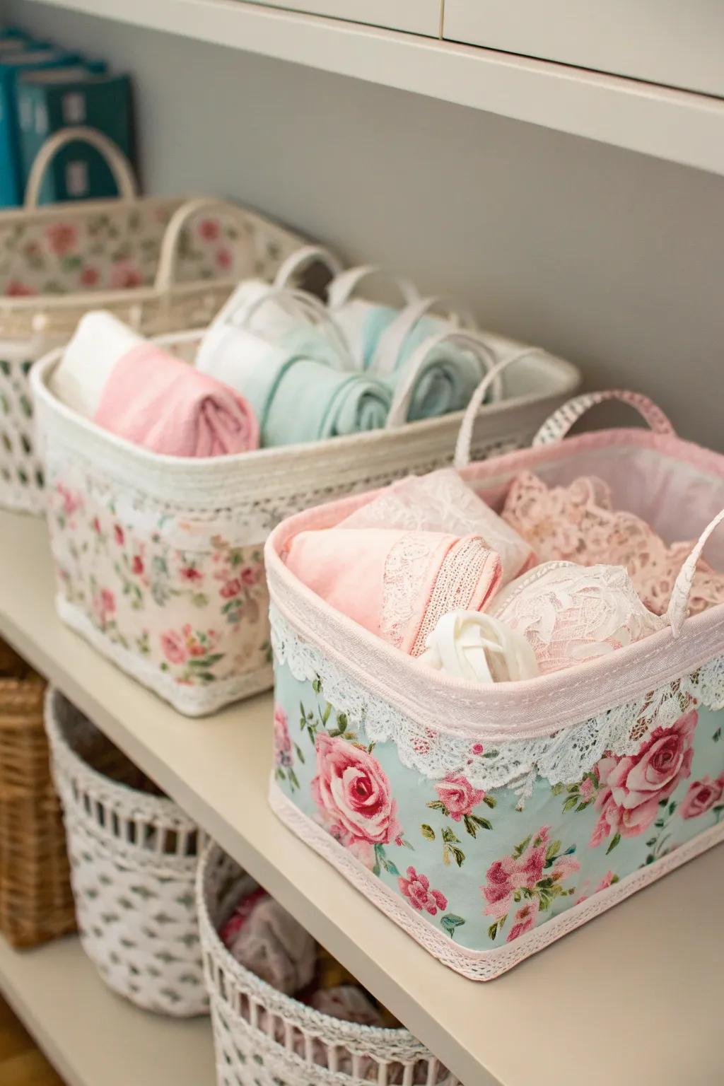 Decorative baskets blend style with functionality.