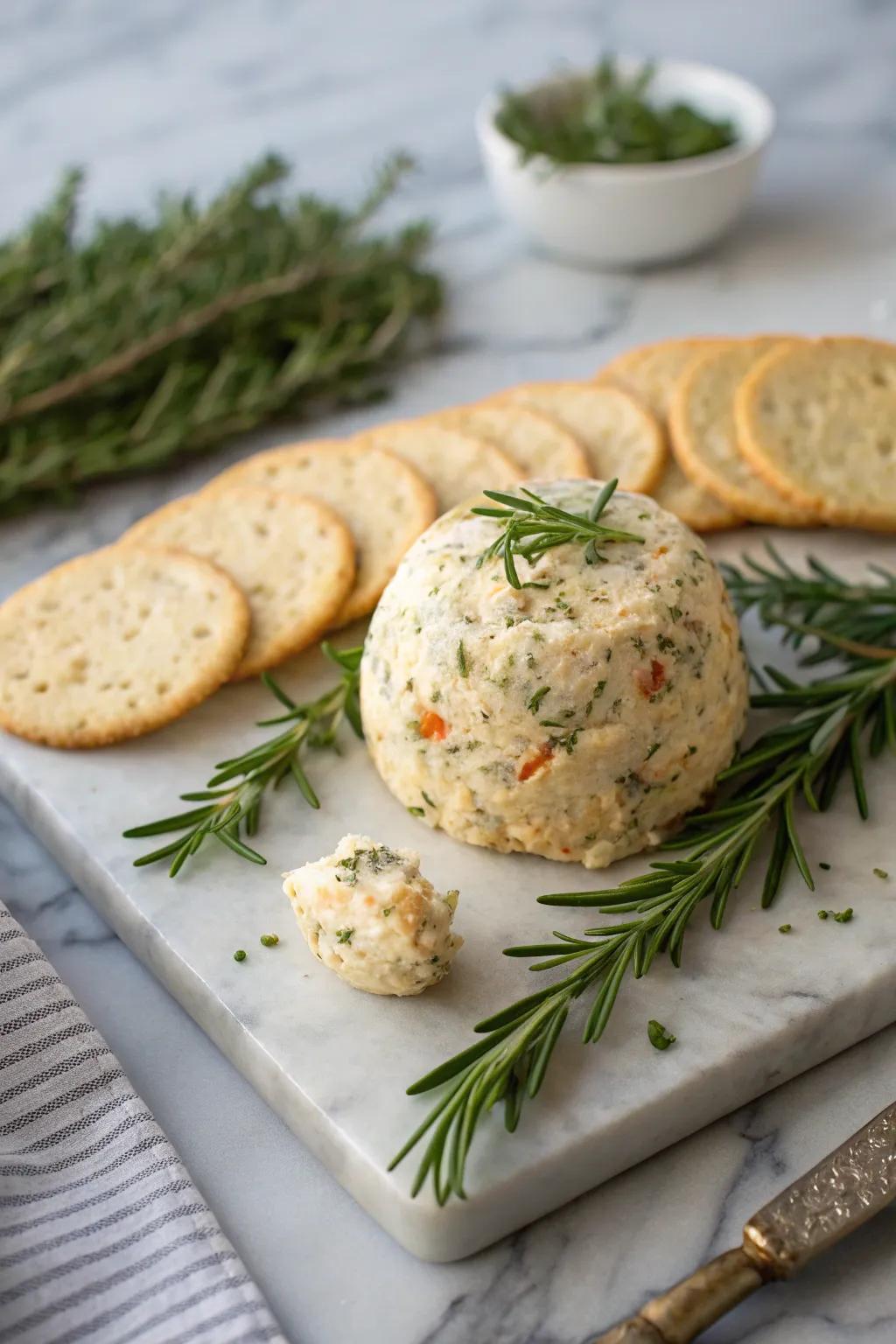 Herb-infused cheese ball with aromatic herbs.