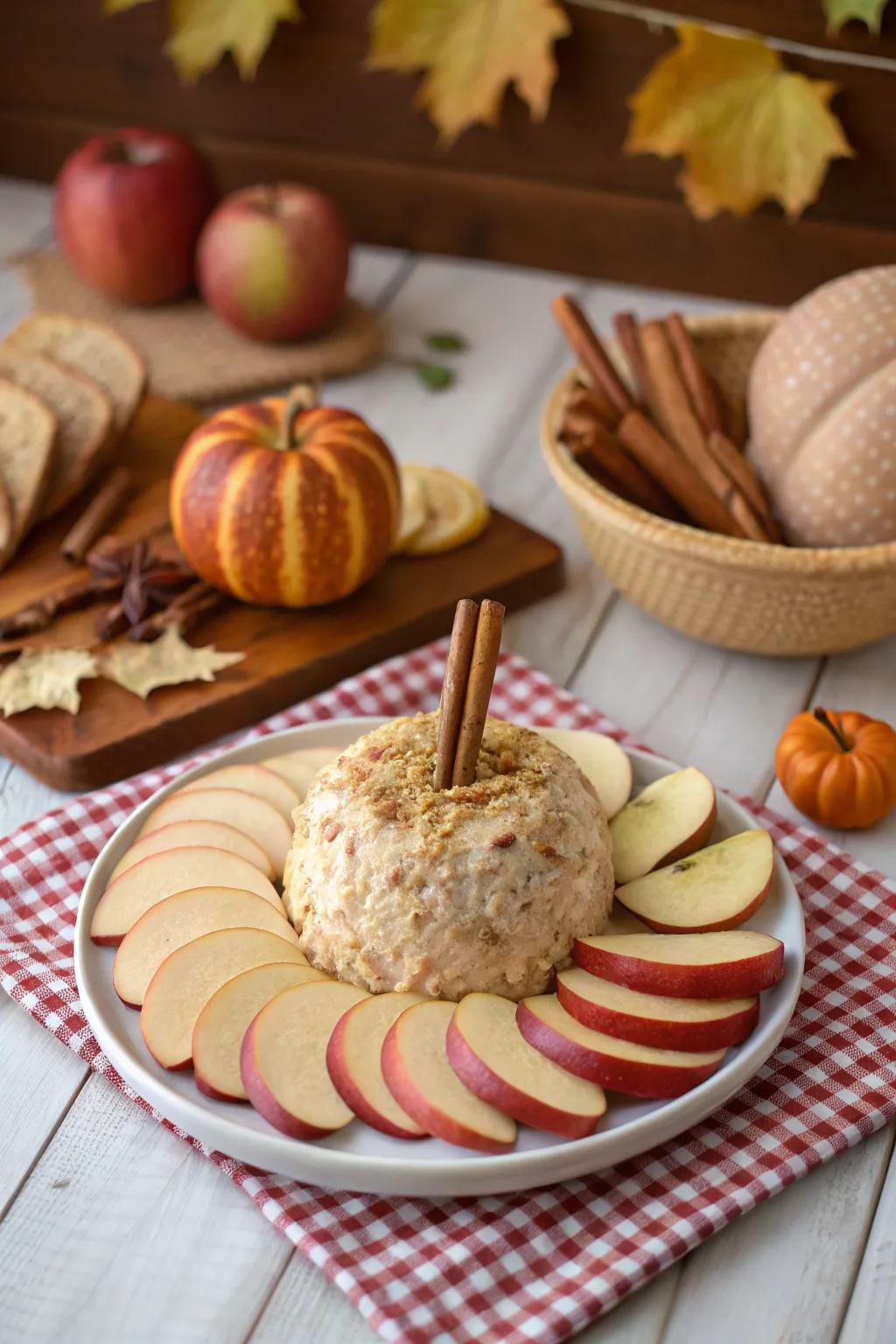 Apple and cinnamon cheese ball with a sweet twist.