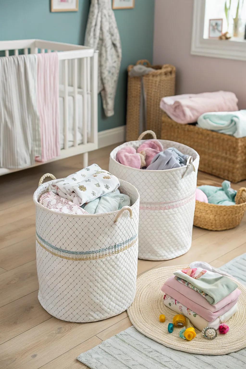 Fashionable hampers that keep laundry organized and out of sight.