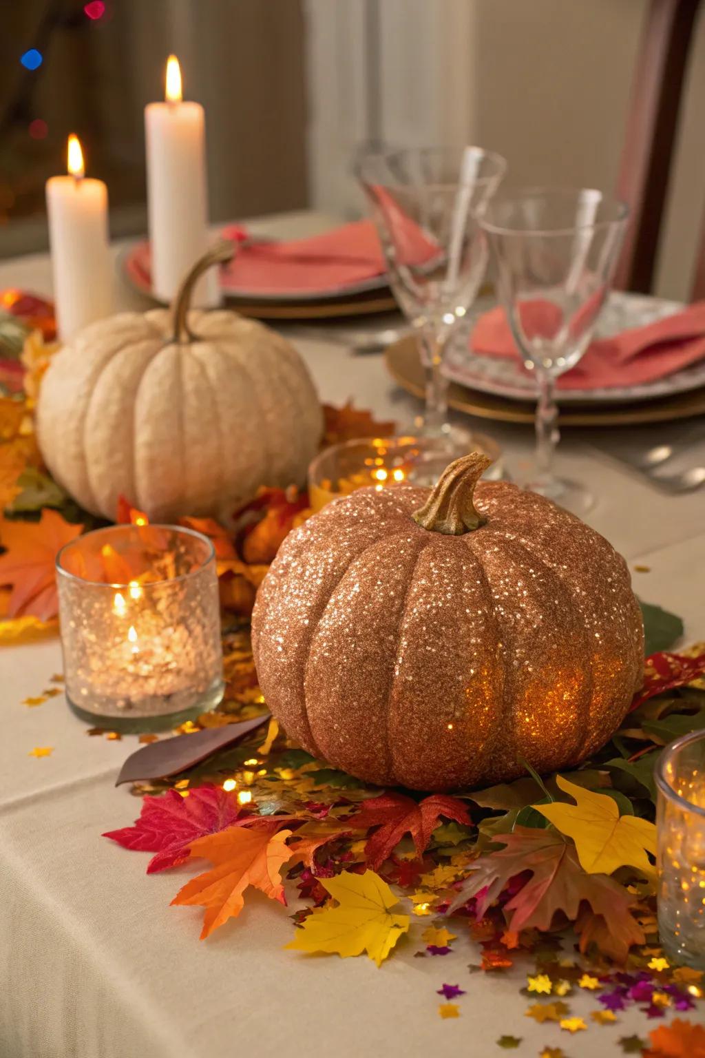 Glamorous glitter pumpkins perfect for celebrations.