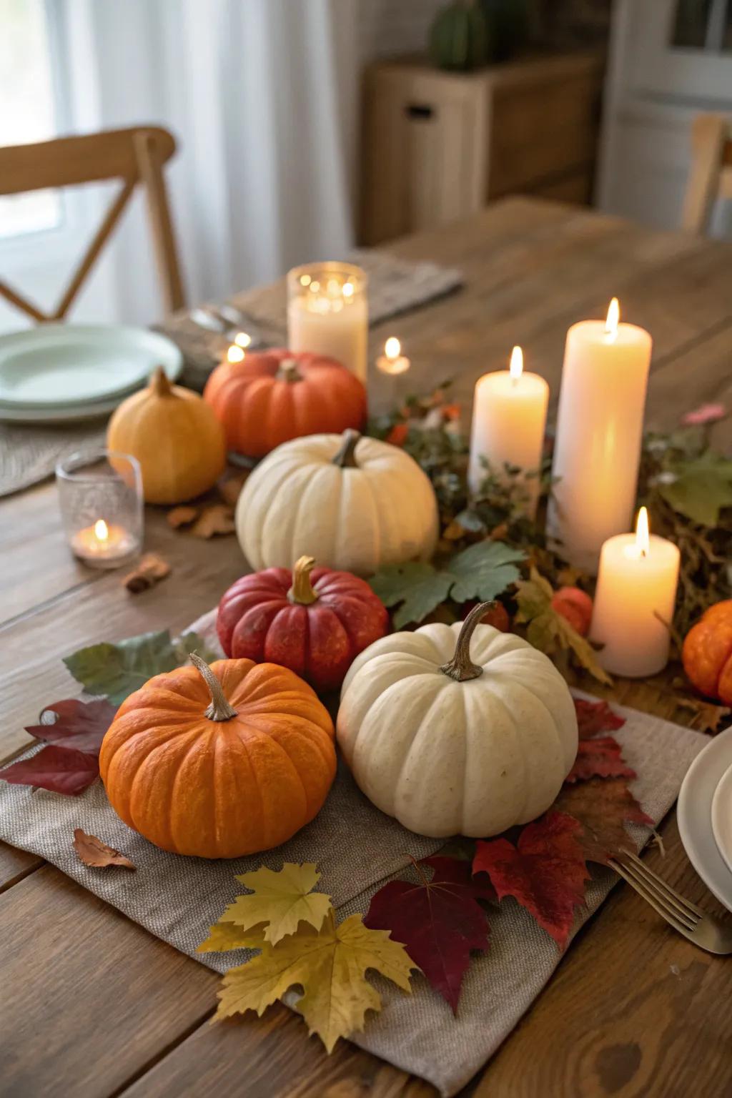 Mini pumpkins arranged for a charming display.