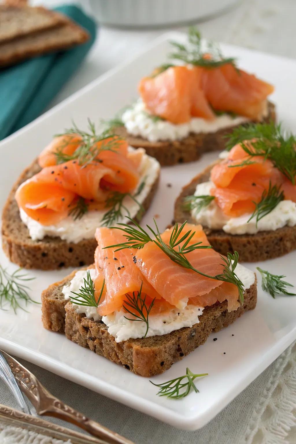 Smoked salmon canapés add elegance to any occasion.