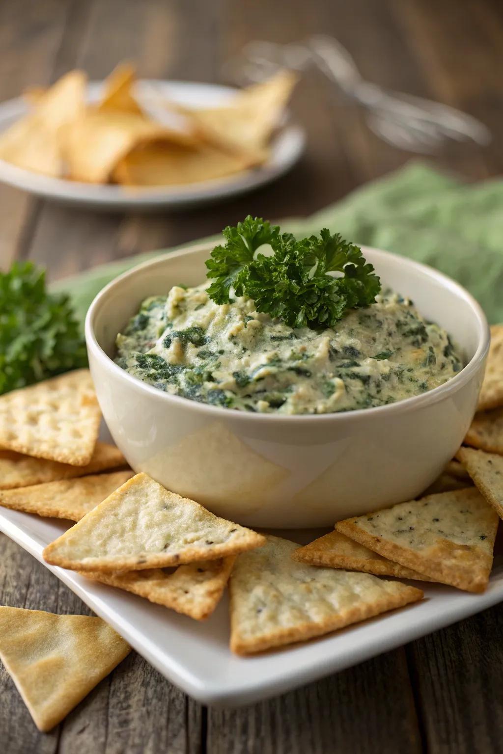 Warm spinach and artichoke dip is a must-have for any gathering.