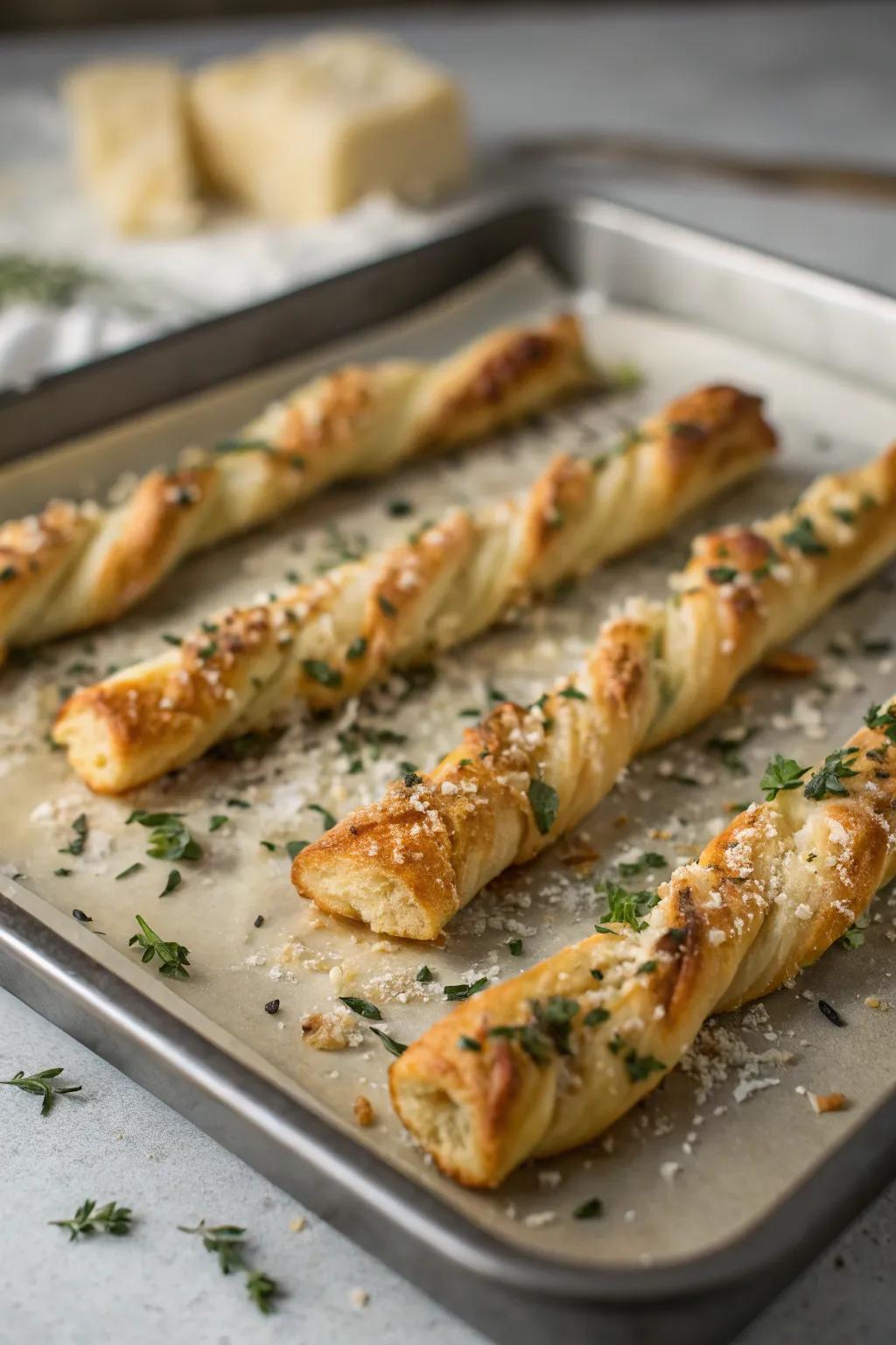 Savory puff pastry twists are flaky delights.