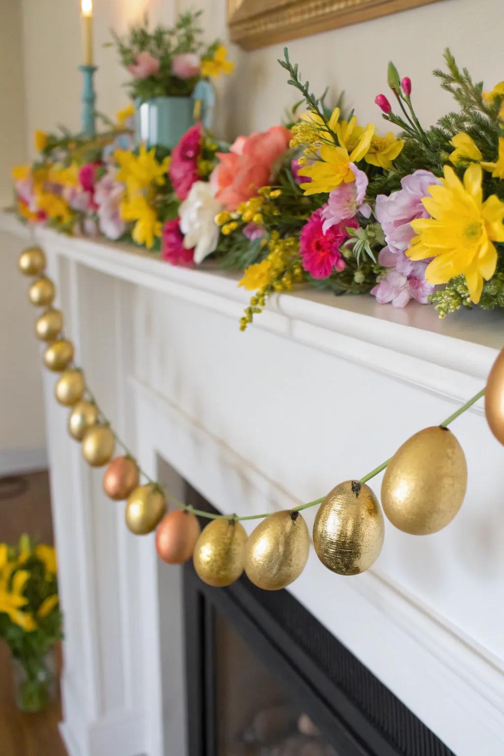 Golden egg garland brings a festive touch to any space.