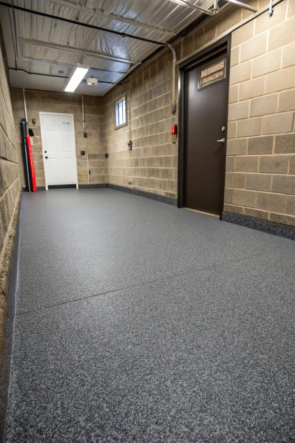 Recycled rubber flooring provides a durable and eco-conscious solution for busy basements.