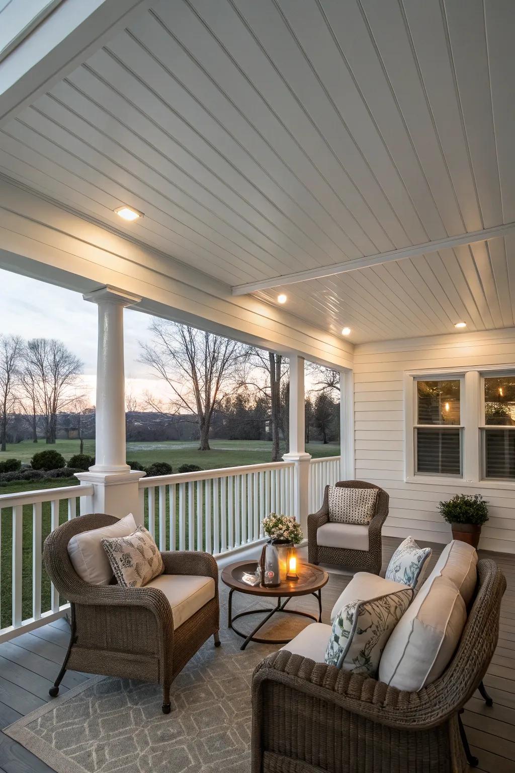 Classic white vinyl panels lend a fresh and modern vibe to your porch.