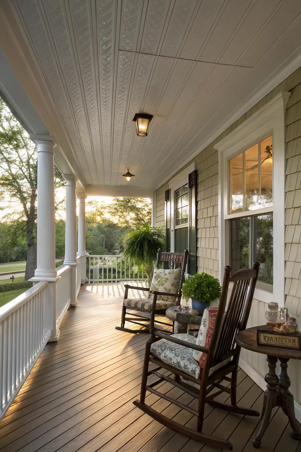 Vinyl soffit panels bring a timeless appeal to porch ceilings.